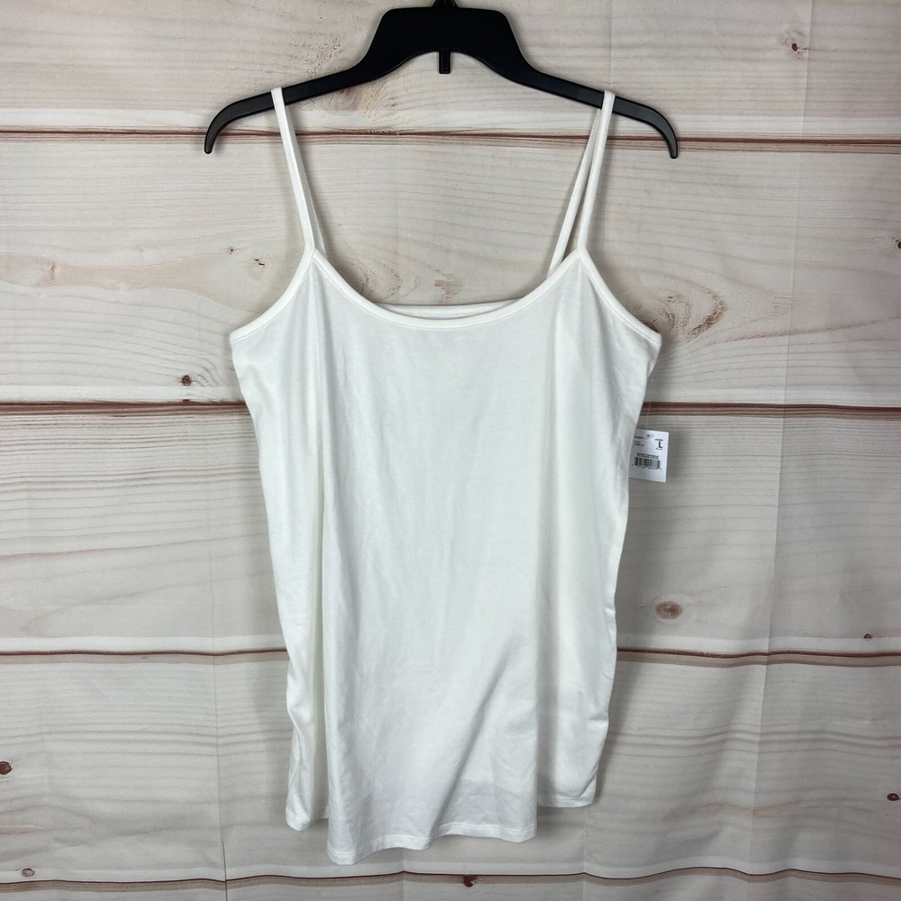 Motherhood op Womens Maternity L White Spaghetti Strap Tank Cotton Scoop Neck